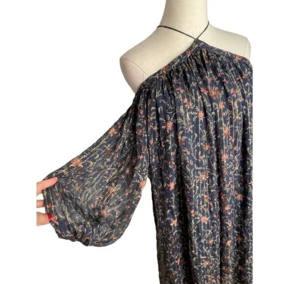 Zimmermann 3 Havoc Suspend SILK Maxi Dress Metallic Threads Off Shoulder Navy L - Picture 11 of 14